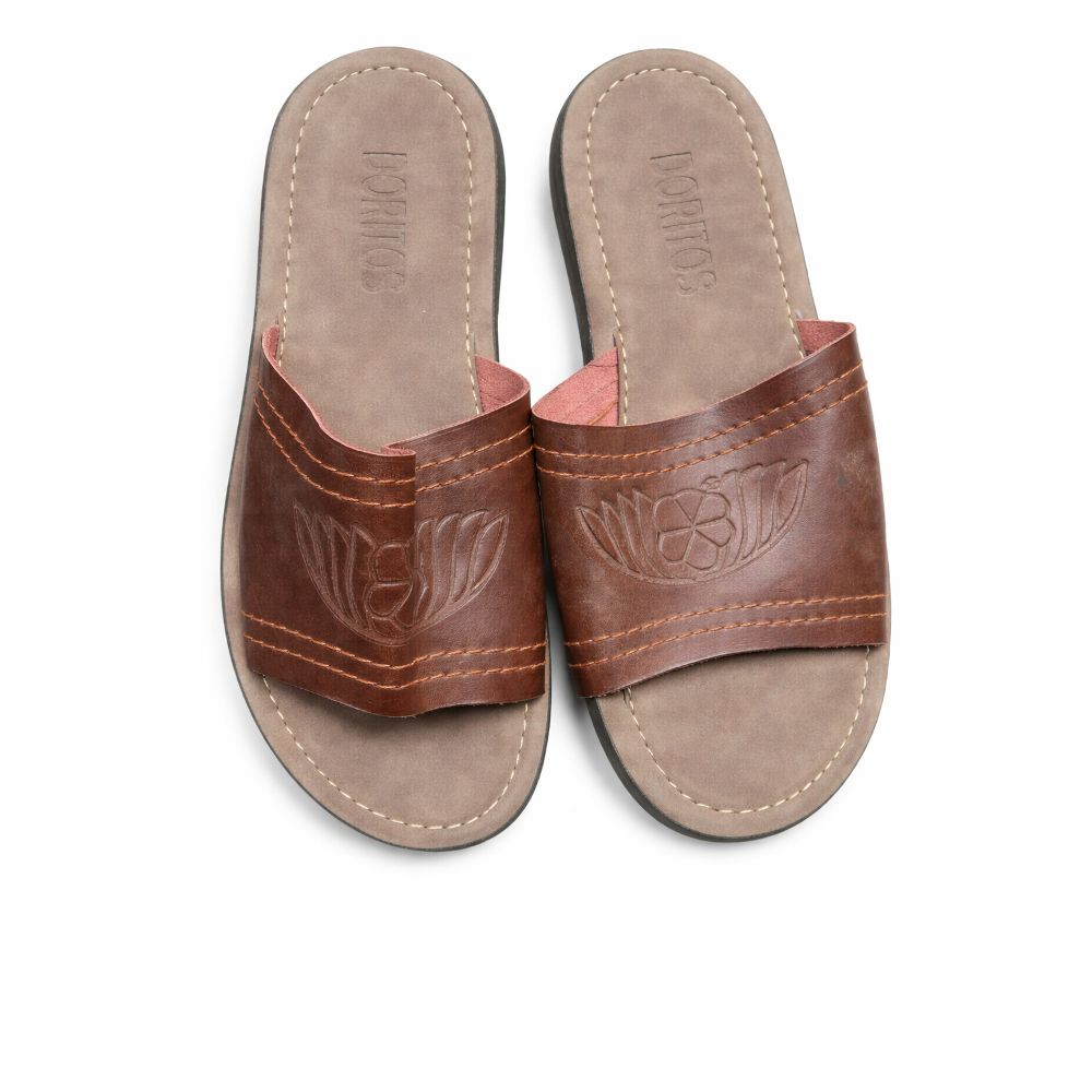 Mens Embossed Faux Leather Slide Sandals